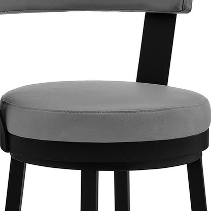 26" Gray And Black Fabric And Iron Counter Height Swivel Bar Chair HomeRoots