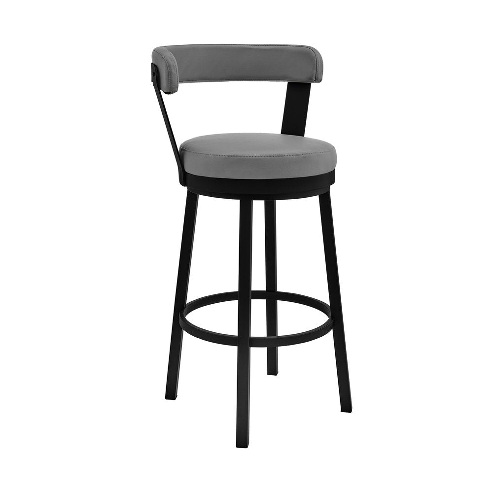 30" Gray And Black Fabric And Iron Bar Height Swivel Bar Chair HomeRoots