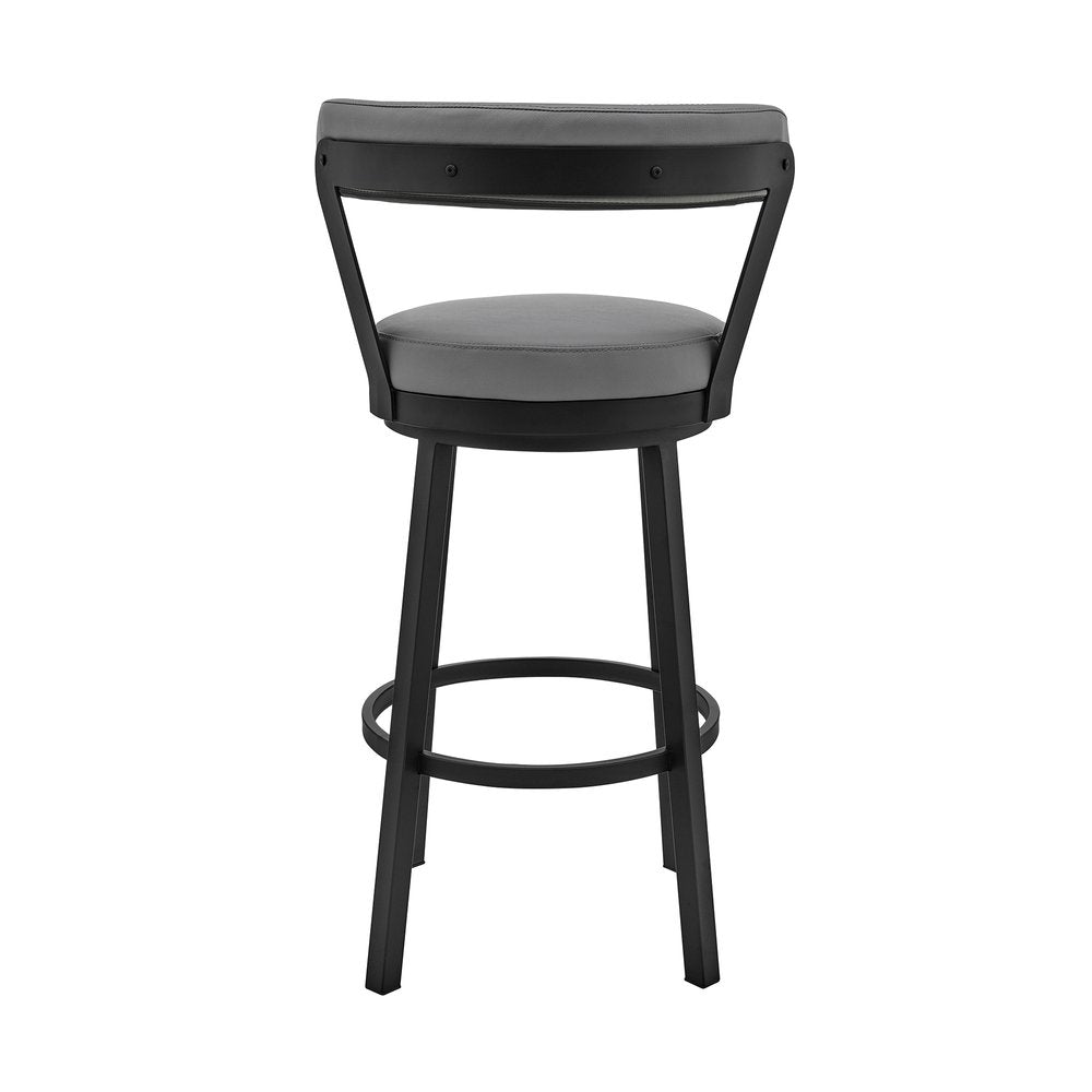 30" Gray And Black Fabric And Iron Bar Height Swivel Bar Chair HomeRoots