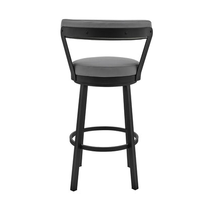 30" Gray And Black Fabric And Iron Bar Height Swivel Bar Chair HomeRoots