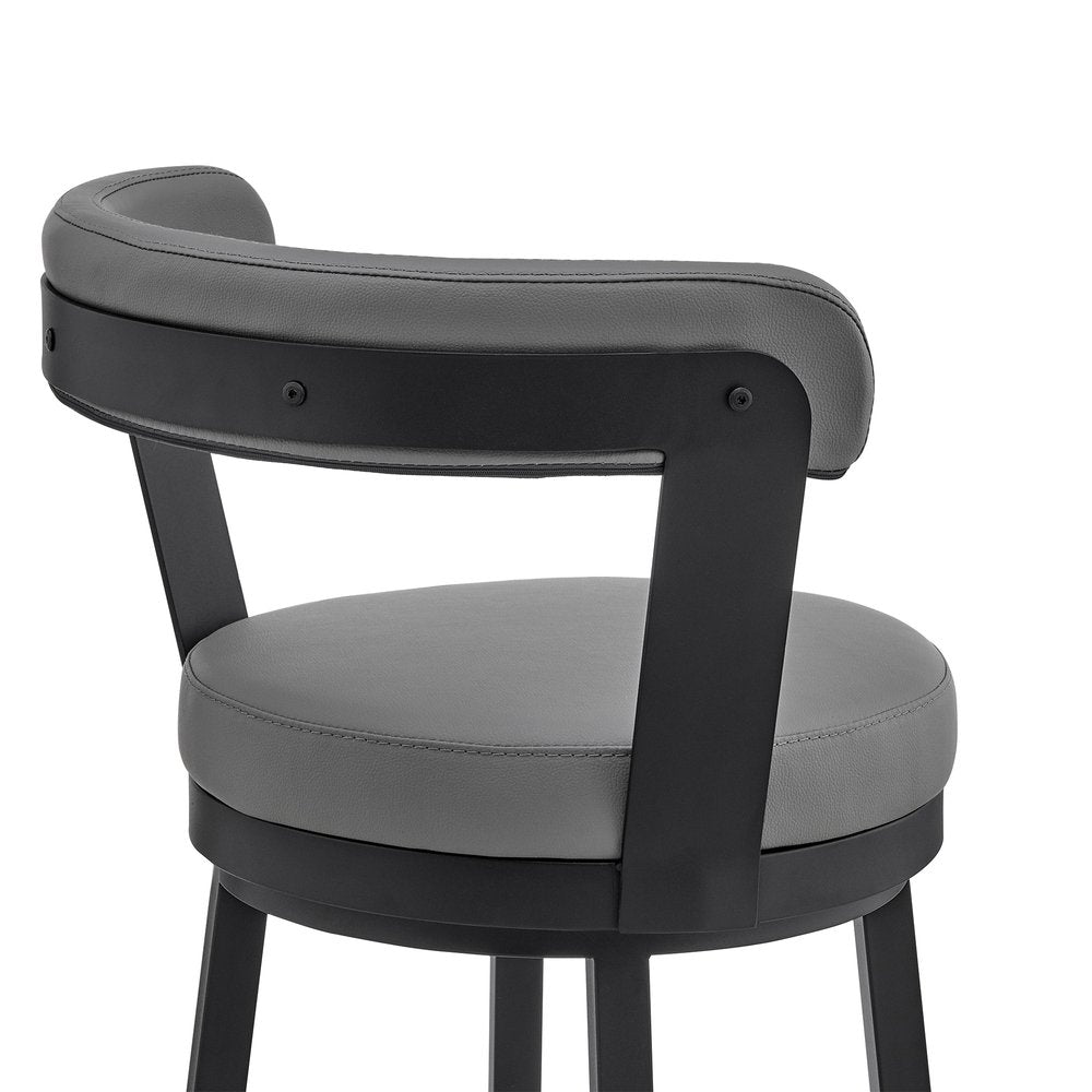 30" Gray And Black Fabric And Iron Bar Height Swivel Bar Chair HomeRoots