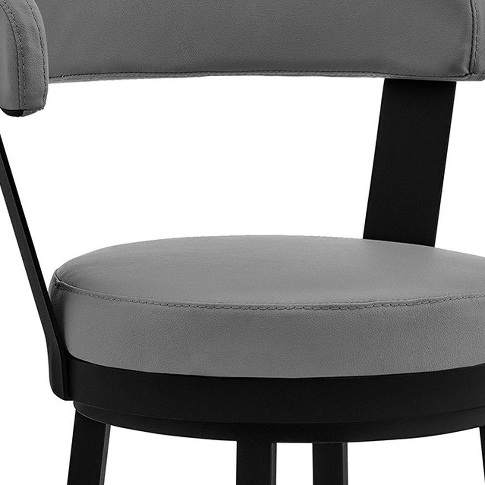 30" Gray And Black Fabric And Iron Bar Height Swivel Bar Chair HomeRoots