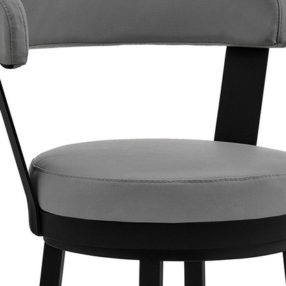 30" Gray And Black Fabric And Iron Bar Height Swivel Bar Chair HomeRoots