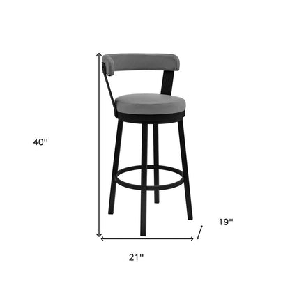 30" Gray And Black Fabric And Iron Bar Height Swivel Bar Chair HomeRoots