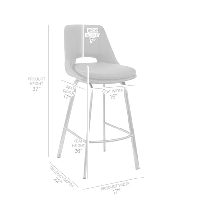 26" White And Silver Iron Swivel Low Back Counter Height Bar Chair