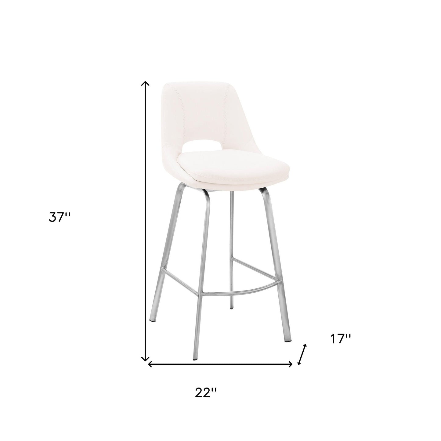 26" White And Silver Iron Swivel Low Back Counter Height Bar Chair