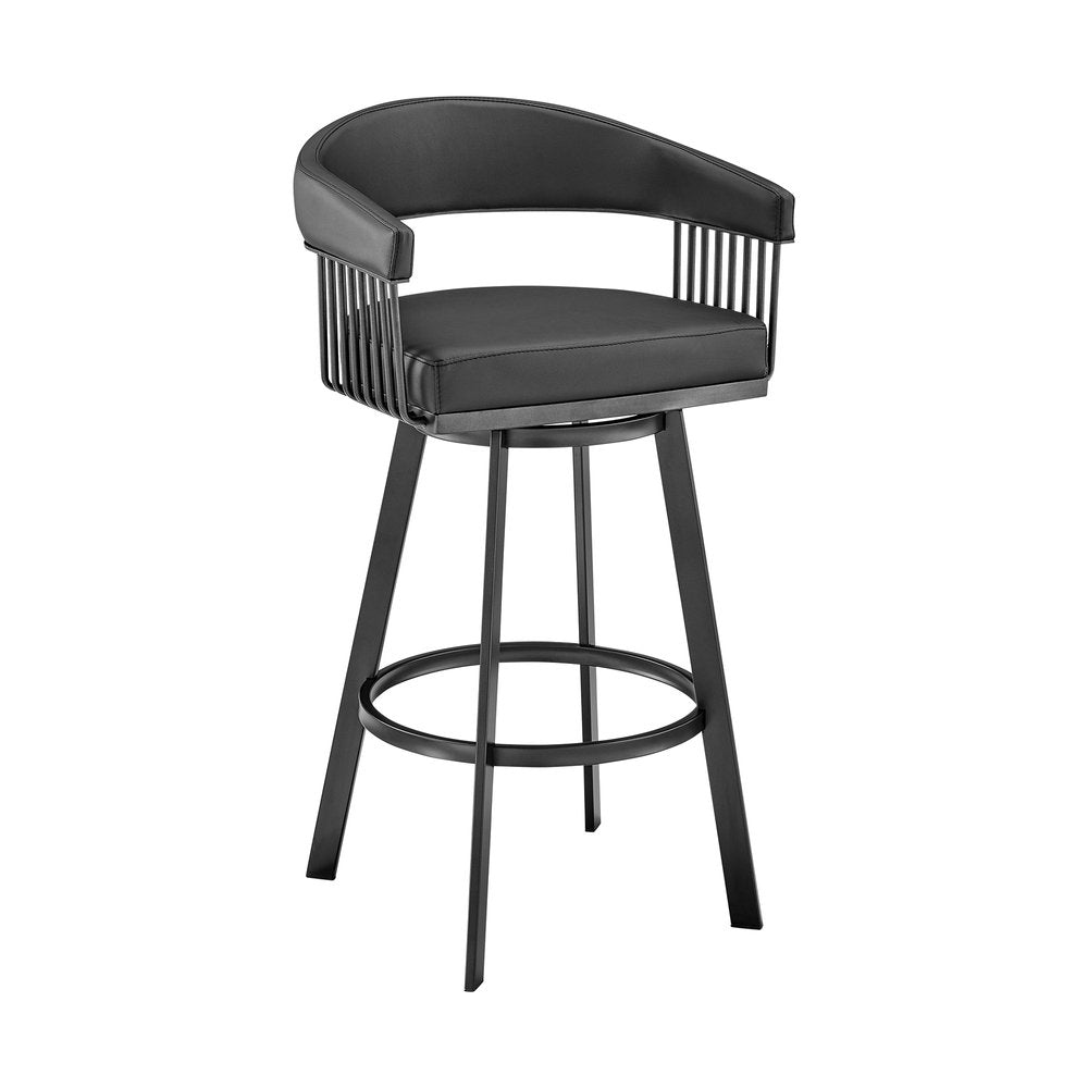 26" Black Faux Leather And Iron Low Back Counter Height Swivel Bar Chair HomeRoots