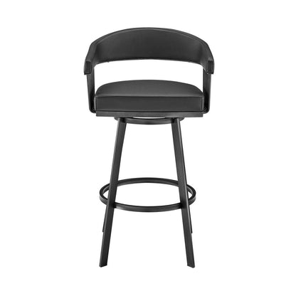 26" Black Faux Leather And Iron Low Back Counter Height Swivel Bar Chair HomeRoots
