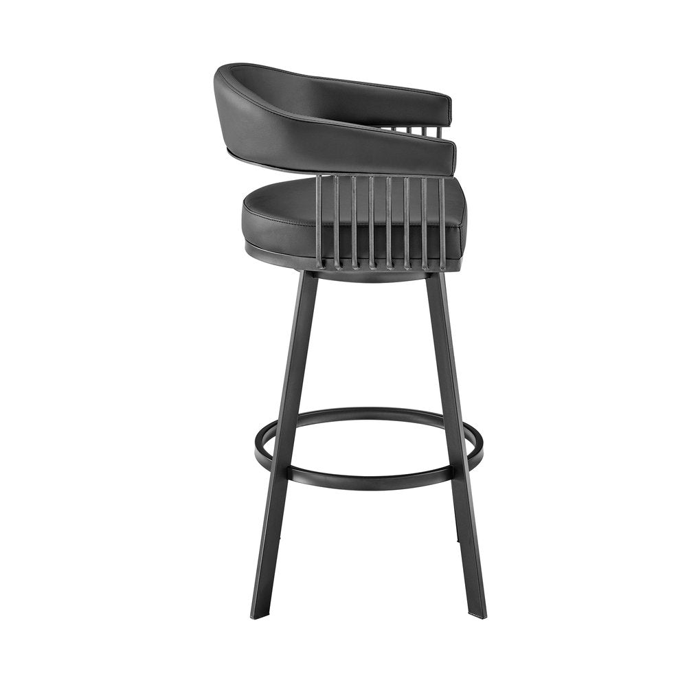 26" Black Faux Leather And Iron Low Back Counter Height Swivel Bar Chair HomeRoots