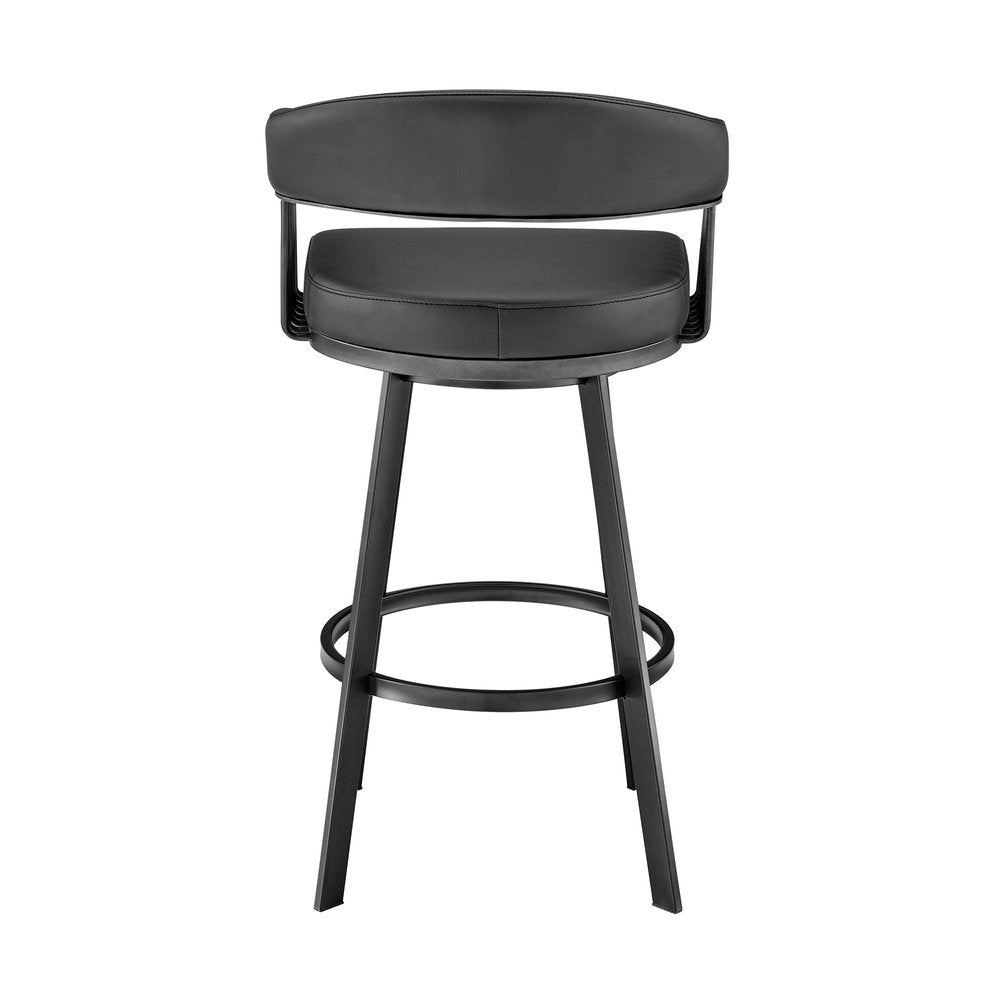 26" Black Faux Leather And Iron Low Back Counter Height Swivel Bar Chair HomeRoots