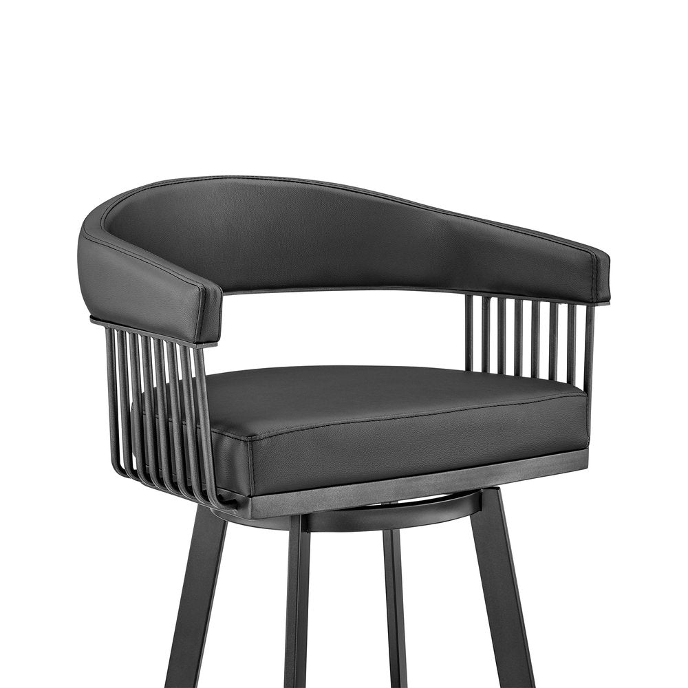 26" Black Faux Leather And Iron Low Back Counter Height Swivel Bar Chair HomeRoots