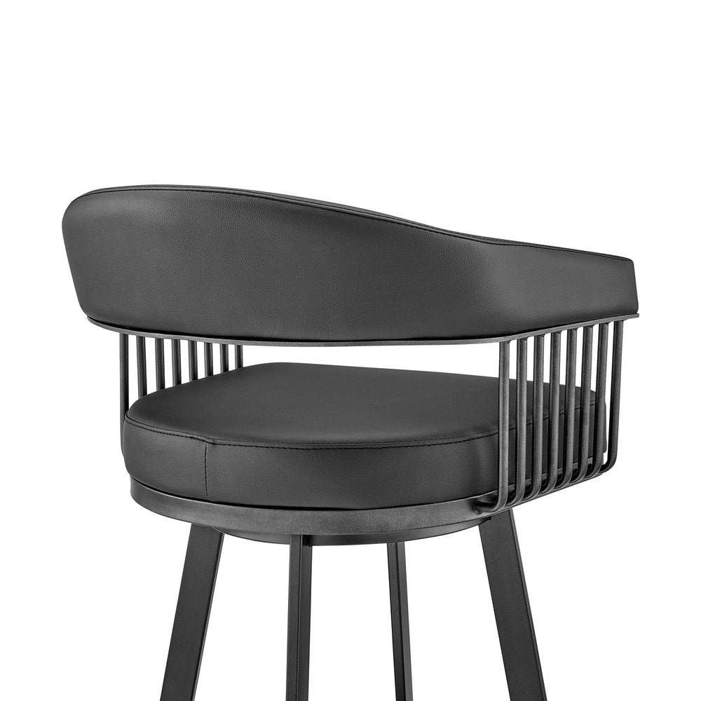 26" Black Faux Leather And Iron Low Back Counter Height Swivel Bar Chair HomeRoots