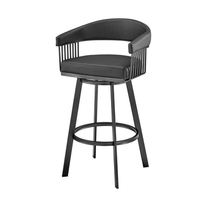 26" Black Faux Leather And Iron Low Back Counter Height Swivel Bar Chair HomeRoots