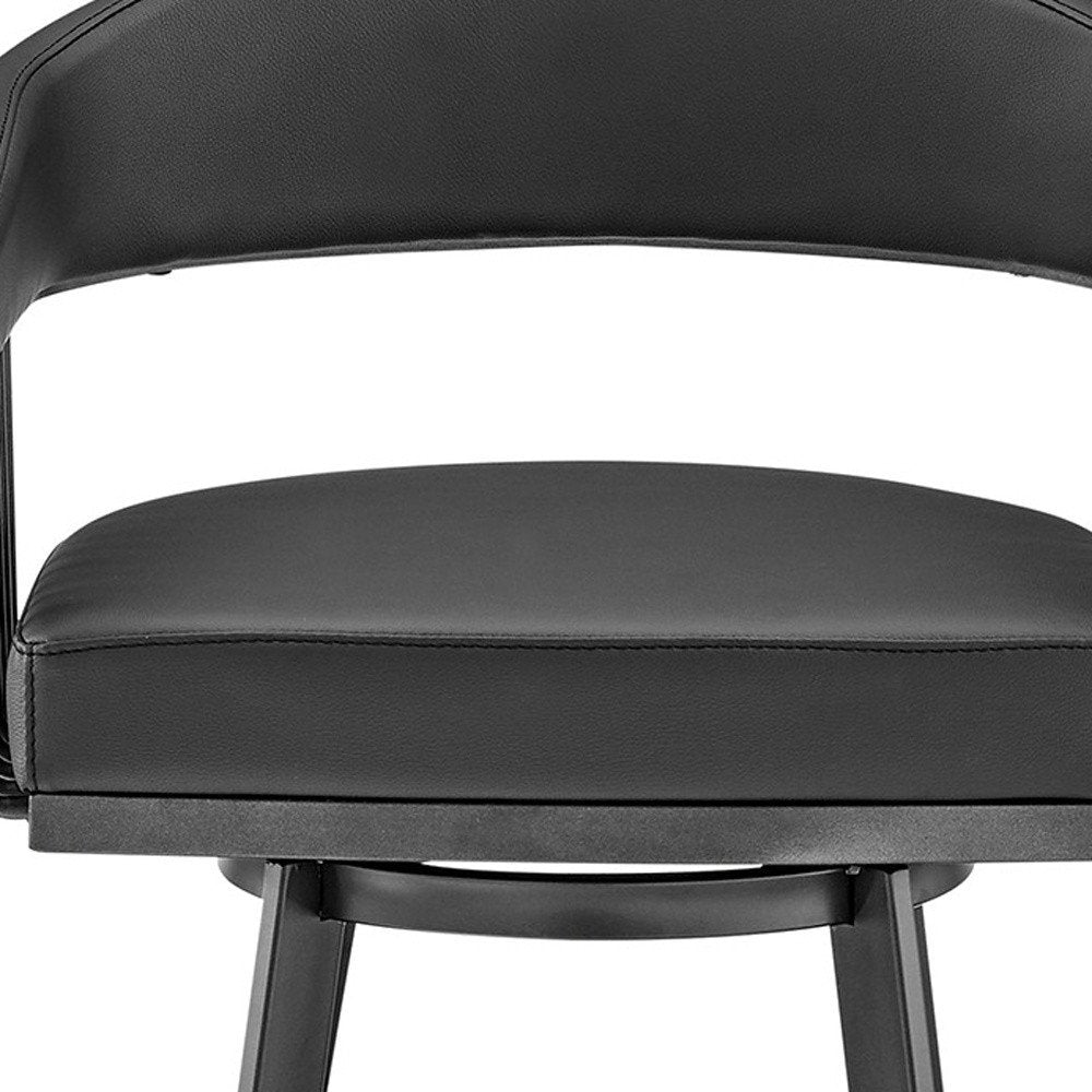 26" Black Faux Leather And Iron Low Back Counter Height Swivel Bar Chair HomeRoots