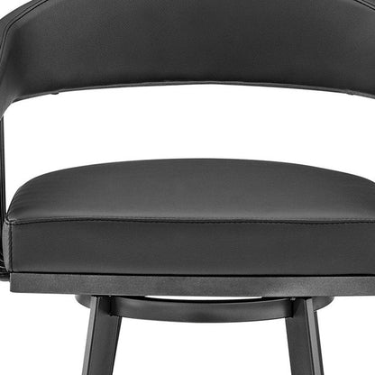 26" Black Faux Leather And Iron Low Back Counter Height Swivel Bar Chair HomeRoots