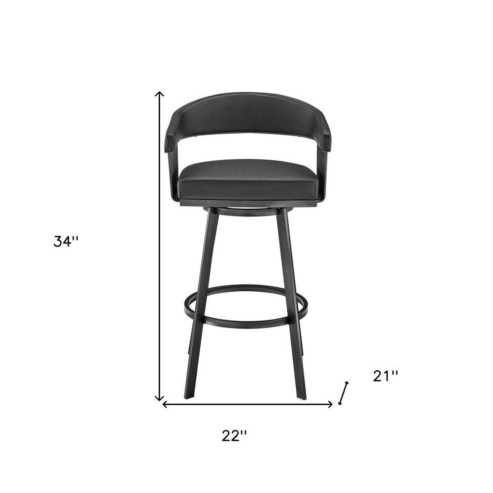 26" Black Faux Leather And Iron Low Back Counter Height Swivel Bar Chair HomeRoots