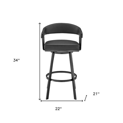 26" Black Faux Leather And Iron Low Back Counter Height Swivel Bar Chair HomeRoots