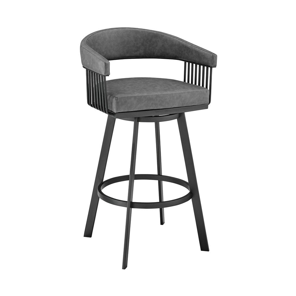 25" Gray And Black Fabric And Iron Low Back Counter Height Swivel Bar Chair HomeRoots