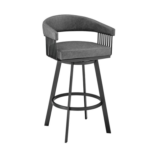 25" Gray And Black Fabric And Iron Low Back Counter Height Swivel Bar Chair HomeRoots