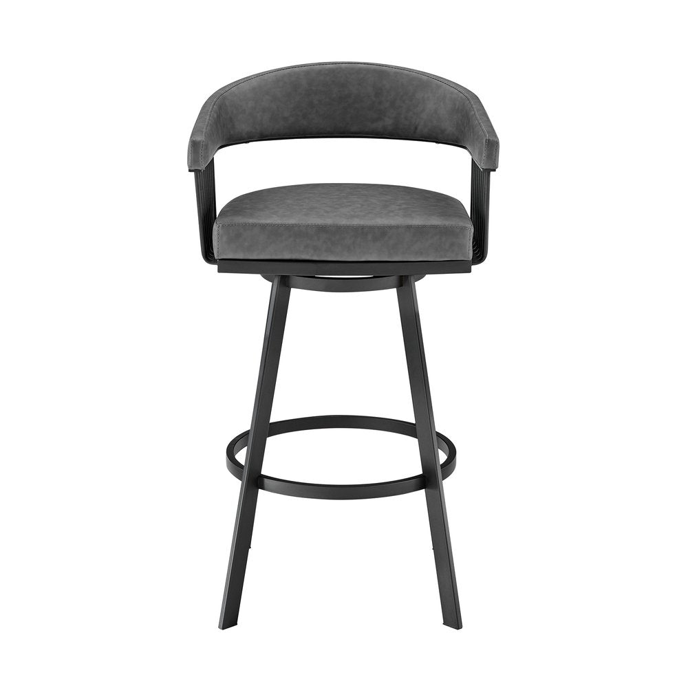 25" Gray And Black Fabric And Iron Low Back Counter Height Swivel Bar Chair HomeRoots