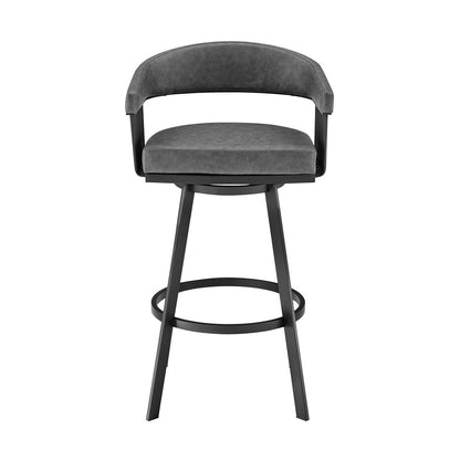 25" Gray And Black Fabric And Iron Low Back Counter Height Swivel Bar Chair HomeRoots