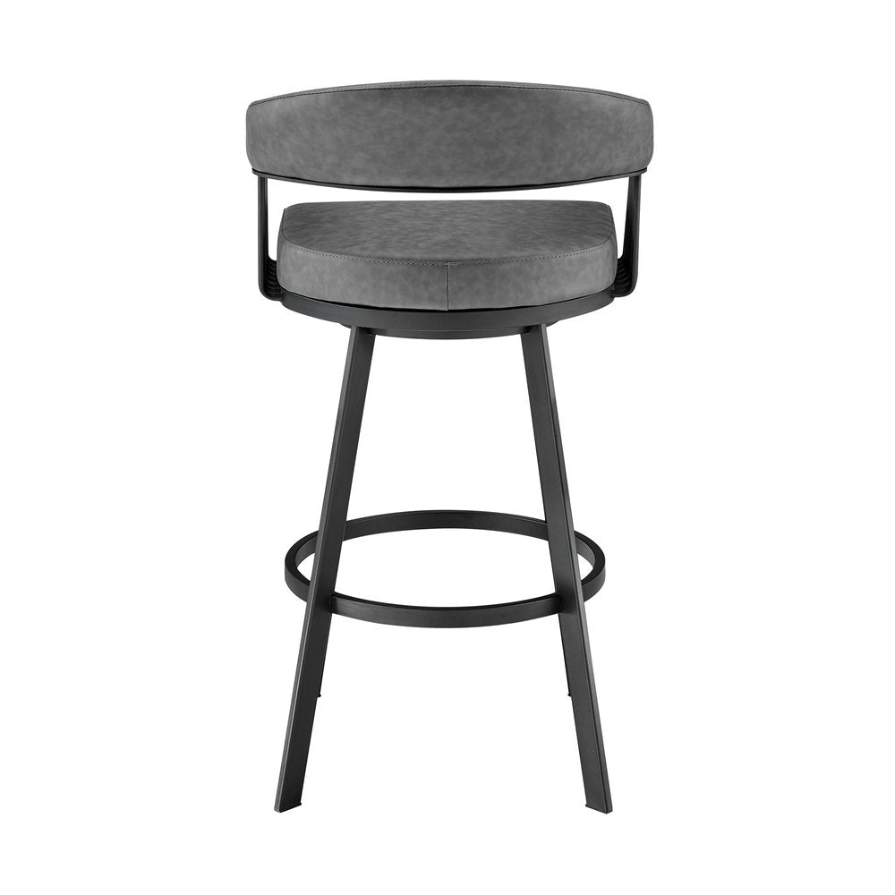 25" Gray And Black Fabric And Iron Low Back Counter Height Swivel Bar Chair HomeRoots