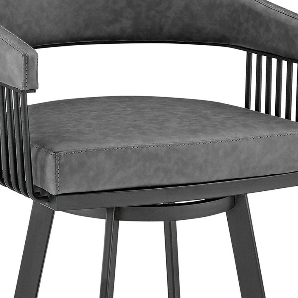 25" Gray And Black Fabric And Iron Low Back Counter Height Swivel Bar Chair HomeRoots