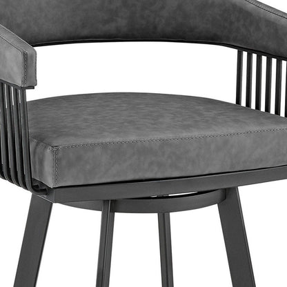 25" Gray And Black Fabric And Iron Low Back Counter Height Swivel Bar Chair HomeRoots