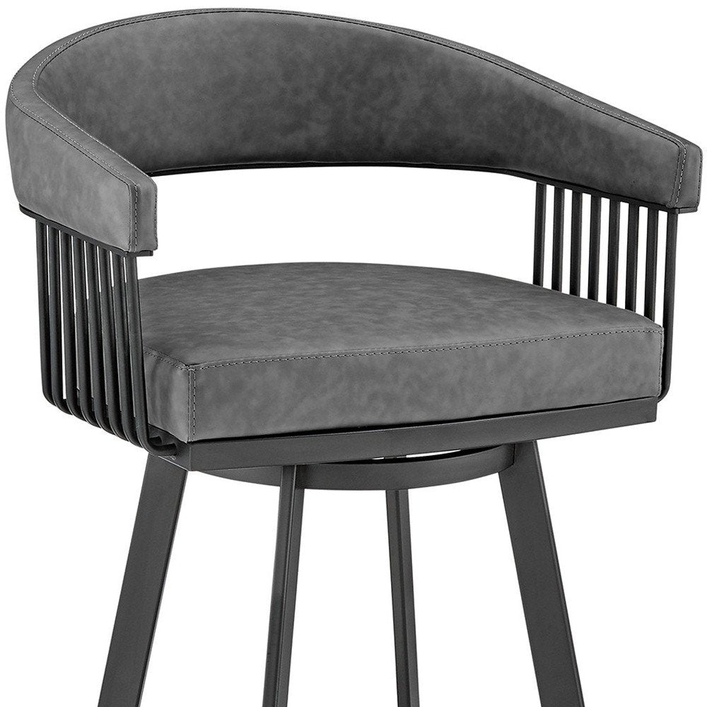 25" Gray And Black Fabric And Iron Low Back Counter Height Swivel Bar Chair HomeRoots