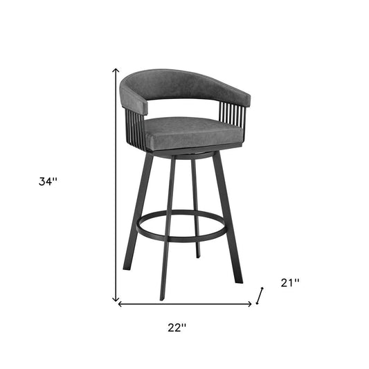 25" Gray And Black Fabric And Iron Low Back Counter Height Swivel Bar Chair HomeRoots