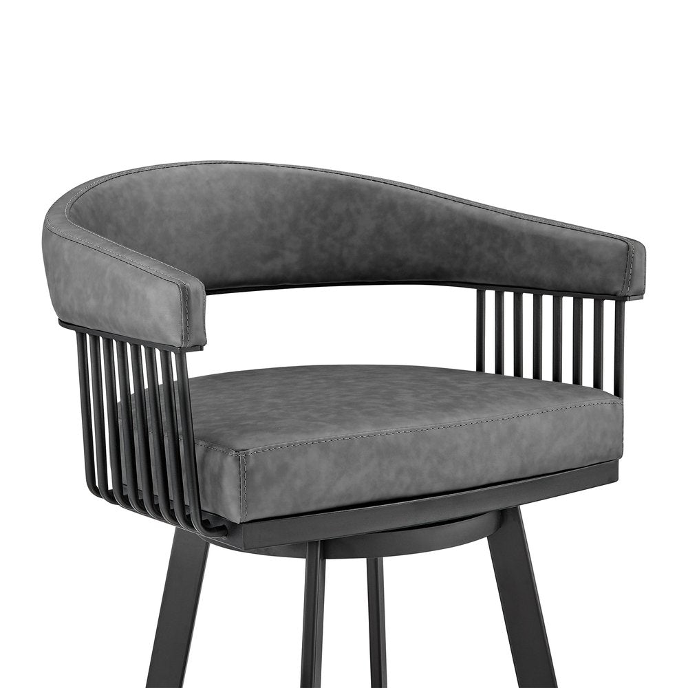 29" Gray And Black Fabric And Iron Low Back Bar Height Swivel Bar Chair HomeRoots