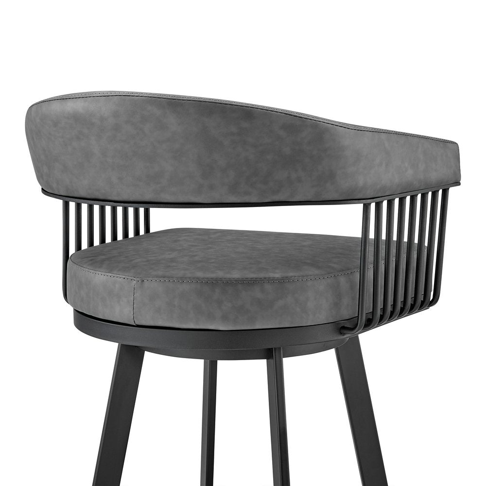 29" Gray And Black Fabric And Iron Low Back Bar Height Swivel Bar Chair HomeRoots