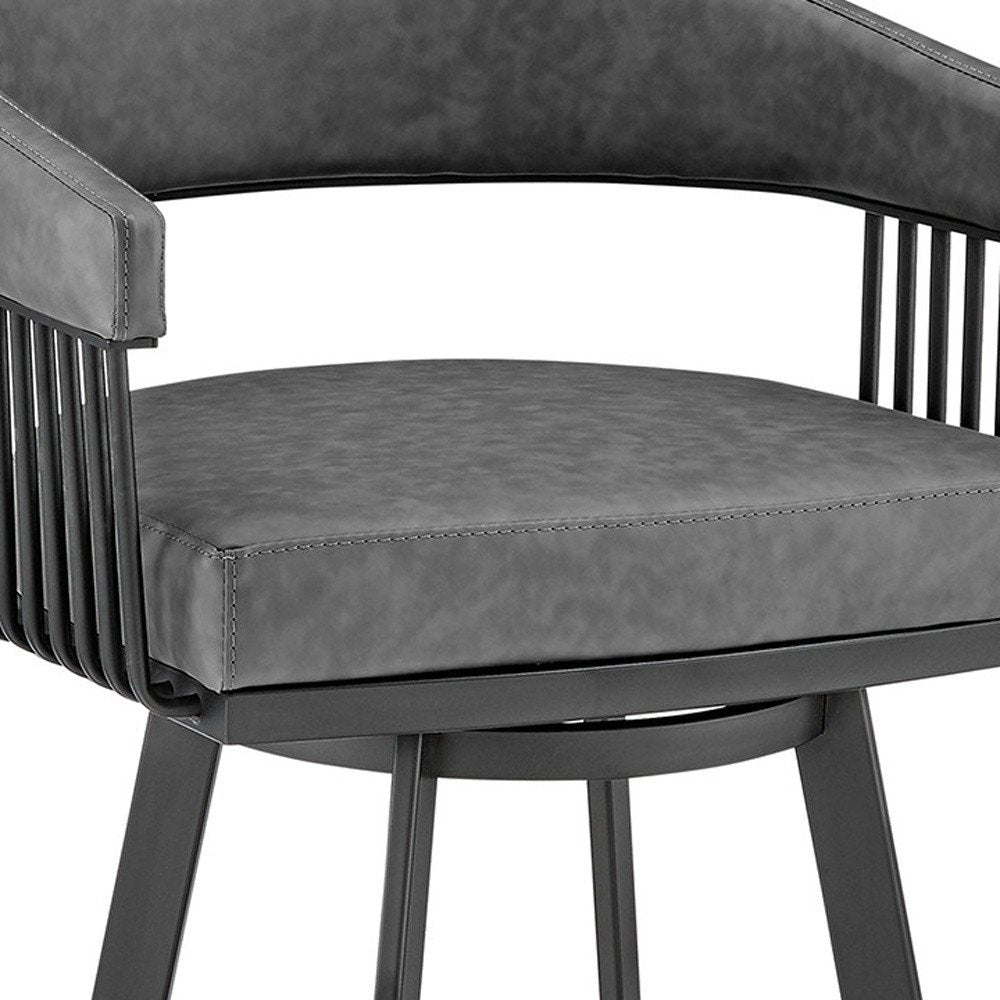 29" Gray And Black Fabric And Iron Low Back Bar Height Swivel Bar Chair HomeRoots