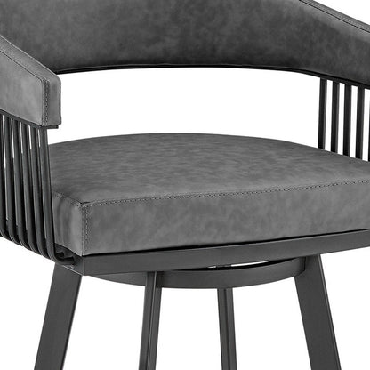 29" Gray And Black Fabric And Iron Low Back Bar Height Swivel Bar Chair HomeRoots