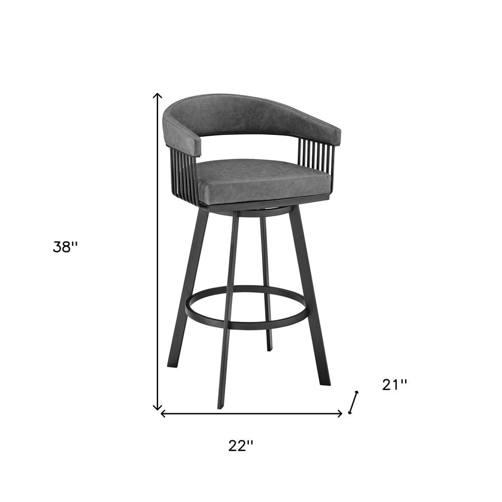 29" Gray And Black Fabric And Iron Low Back Bar Height Swivel Bar Chair HomeRoots