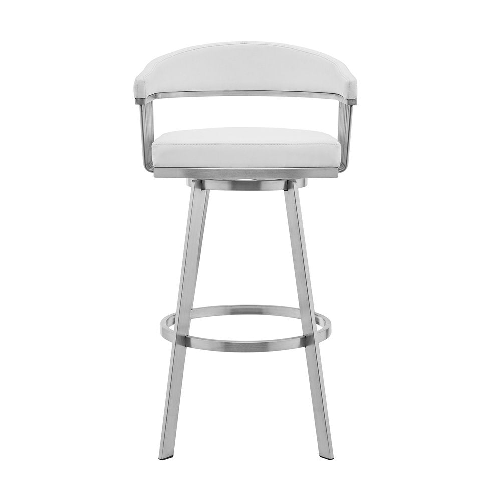 25" White And Silver Fabric And Iron Low Back Counter Height Swivel Bar Chair HomeRoots