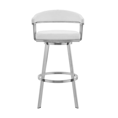 25" White And Silver Fabric And Iron Low Back Counter Height Swivel Bar Chair HomeRoots
