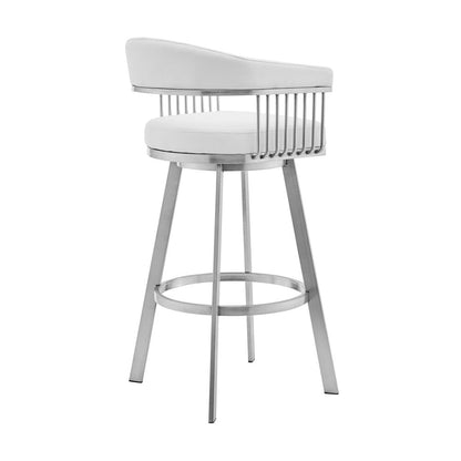 25" White And Silver Fabric And Iron Low Back Counter Height Swivel Bar Chair HomeRoots