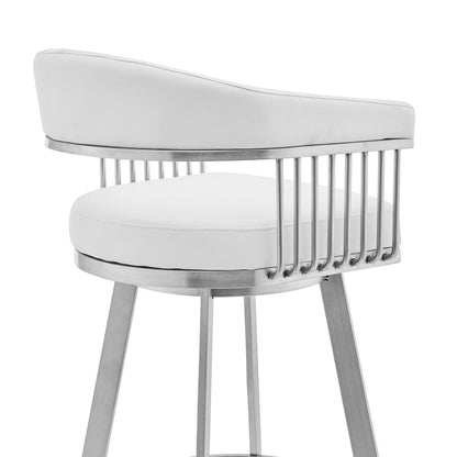 25" White And Silver Fabric And Iron Low Back Counter Height Swivel Bar Chair HomeRoots