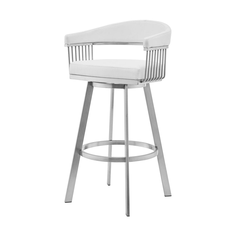 25" White And Silver Fabric And Iron Low Back Counter Height Swivel Bar Chair HomeRoots