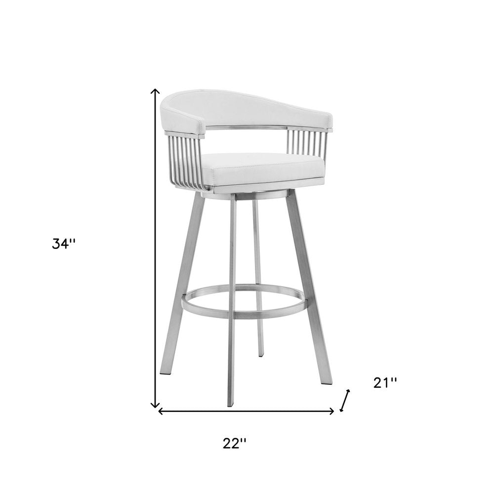 25" White And Silver Fabric And Iron Low Back Counter Height Swivel Bar Chair HomeRoots