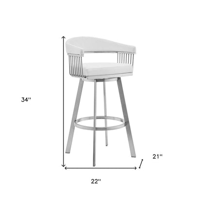 25" White And Silver Fabric And Iron Low Back Counter Height Swivel Bar Chair HomeRoots