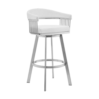 25" White And Silver Fabric And Iron Low Back Counter Height Swivel Bar Chair HomeRoots