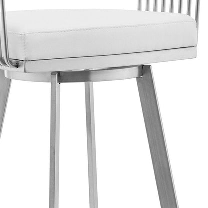 29" White And Silver Fabric And Iron Low Back Bar Height Swivel Bar Chair HomeRoots