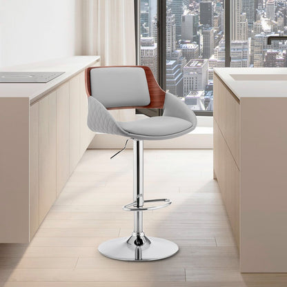 Gray And Silver Fabric And Iron Low Back Adjustable Height Swivel Bar Chair HomeRoots