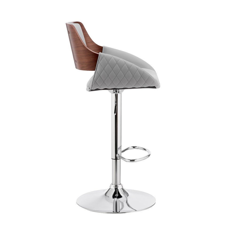 Gray And Silver Fabric And Iron Low Back Adjustable Height Swivel Bar Chair HomeRoots