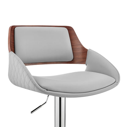 Gray And Silver Fabric And Iron Low Back Adjustable Height Swivel Bar Chair HomeRoots