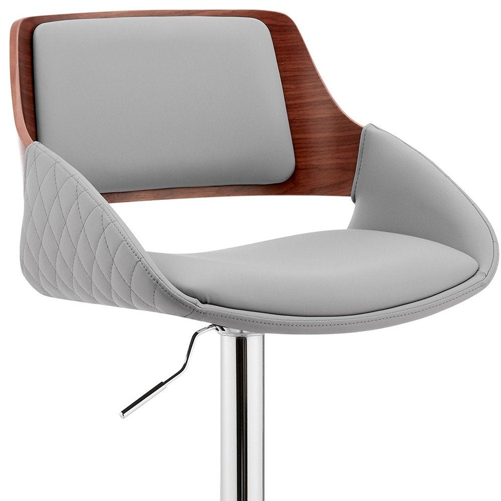 Gray And Silver Fabric And Iron Low Back Adjustable Height Swivel Bar Chair HomeRoots