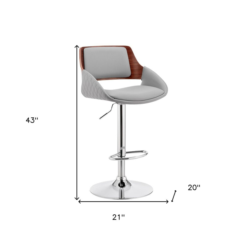 Gray And Silver Fabric And Iron Low Back Adjustable Height Swivel Bar Chair HomeRoots