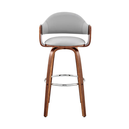 26" Gray And Brown Fabric And Wood Low Back Counter Height Swivel Bar Chair HomeRoots